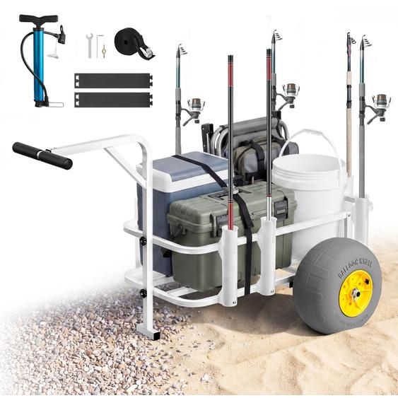VEVOR, chariot de transport pliable, capacité de charge de 90,7 kg, avec pneus à air en PU, chariot de transport en acier au carbone avec 7 supports pour cannes à pêche, chariot de transport multifonctionnel pour la pêche, le camping, la plage et les