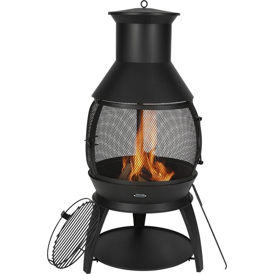 VEVOR Cheminée de jardin, 500x1100mm Cheminée de terrasse, gril en fer aztèque et poêle chauffant, couvercle de cheminée en acier inoxydable, Convient pour terrasse, jardin, arrière-cour