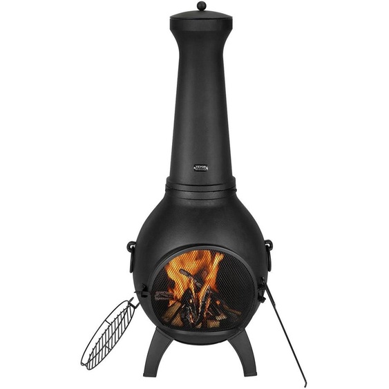 VEVOR Four de terrasse, 43x42x112mm Foyer à bois, cheminée de jardin sphérique pour griller & réchauffer, four aztèque avec grille, manteau de cheminée & couvercle de cheminée, pour terrasse, jardin, arrière-cour