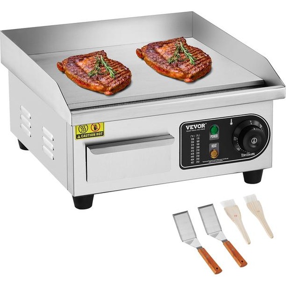 VEVOR Gril électrique commercial, 2000 W, plaque de cuisson plate pour le plan de travail, température réglable de 50 à 300 °C, 36 x 30 x 1 cm, plaque de cuisson en acier inoxydable