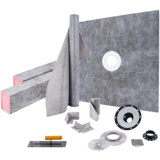 VEVOR Kit détanchéité pour douche, 1219,2 x 1219,2 mm, Kit détanchéité pour salle de bain 10 cm de grille en acier inoxydable, 2 seuils de douche découpables & truelle, barres de pente pour receveur de douche adaptées à la baignoire