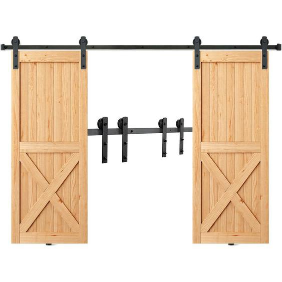 Vevor Kit Quincaillerie de Porte Coulissante de Grange 244 cm Rail Porte Coulissante Convient Double Porte Largeur 1,12-1,32 m Epaisseur 32-45 mm