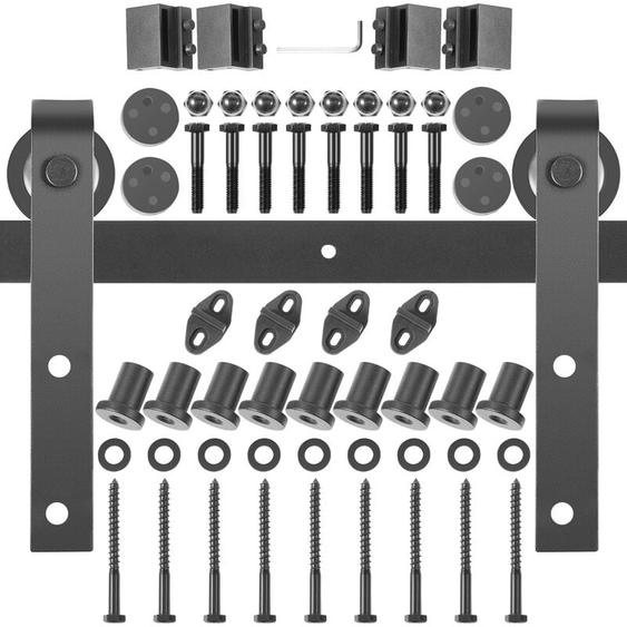 Kit Quincaillerie Porte Double 366 cm Quincaillerie Porte Suspendue 150 kg Rail Porte Coulissante Acier Carbone 4 Cintres 6x4x30 cm Epaisseur Porte
