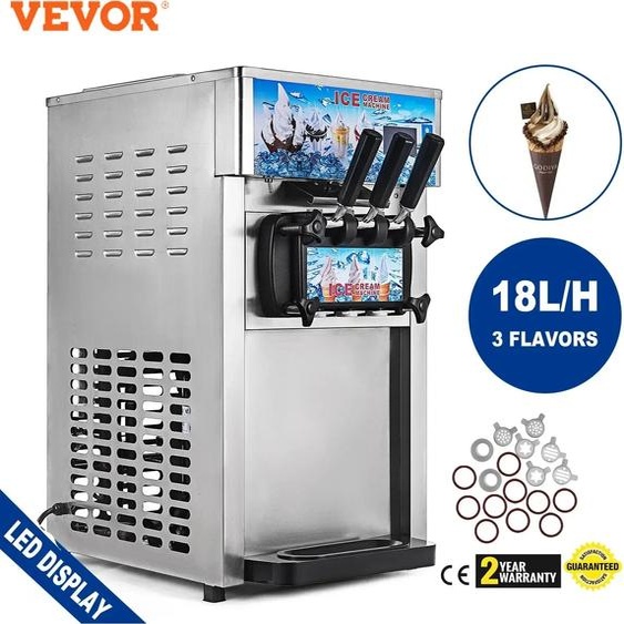 VEVOR le congélateur de crème glacée le plus vendu, machine à yaourt à trois saveurs, écran LCD 18L/H, nouvelle machine à crème glacée molle