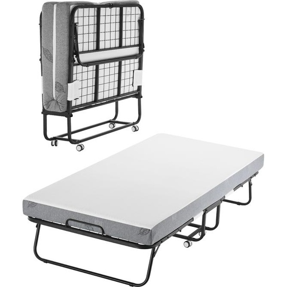 VEVOR Lit pliant avec matelas de 5 pouces, lit simple pliable avec matelas en mousse à mémoire de forme (75 x 39 pouces), 450 livres. Lit dappoint robuste pour invités adultes