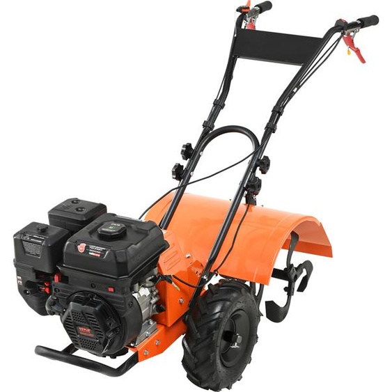 VEVOR Motoculteur 212CC Cylindrée Gaz Motoculteur 490mm Largeur de montage Motoculteur 100mm Profondeur de culture Motoculteur 65Mn Lame de culture Fraise agricole 1680x500x1000mm Cultivateur