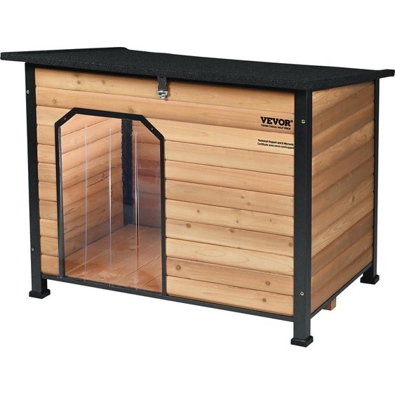 VEVOR Niche pour chiens dextérieur, étanche, maison pour chiens avec fond surélevé, grotte pour chiens en bois résistante aux morsures avec cadre en fer pour lextérieur, toit ouvert, pour chiens de taille moyenne à grande