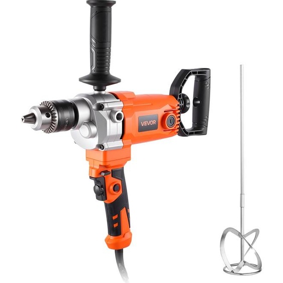 VEVOR Perceuse électrique 15,89 mm 1200 W avec mélangeur Kit perceuse-mélangeuse 750 tr/min 3,2 A Perceuse-mélangeuse avec poignée en D pour percer & mélanger Malaxeur à béton manuel pour fourrage Ciment