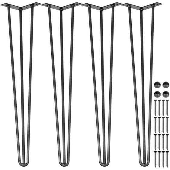 Pieds de Table en Epingle a Cheveux de 28 pouces, Ensemble de Pieds de Table en Epingle 4 pc, Pieds En Epingle à Cheveux En Acier avec 3 Tiges