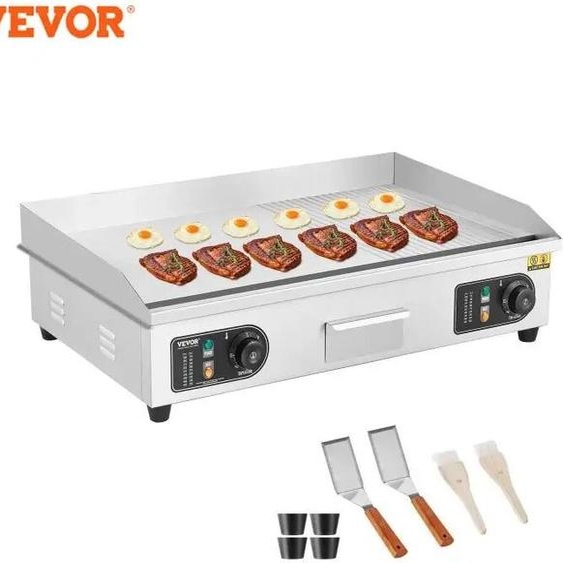 VEVOR Plancha Électrique 4400 W, Plaque à Snacker Commerciale, Plaque de Cuisson de Table, Surface Antiadhésive Plate et Rainurée, Température Réglable 50-300 °C, pour Barbecue Restaurant Snack-Bar