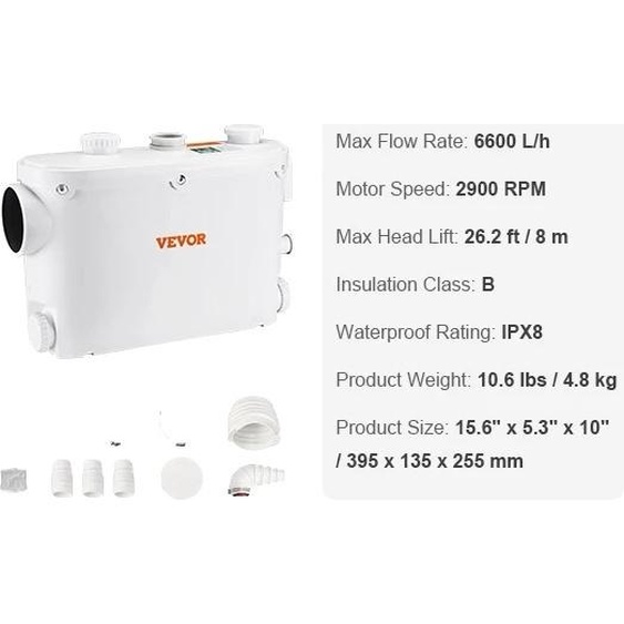 VEVOR Pompe à broyer, puissance 500W, débit 6600 L/h , 500W