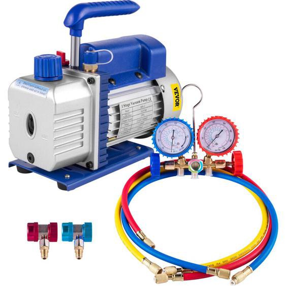 Vevor - Pompe a Vide Climatisation 3 cfm 1/4 hp Pompe a Vide Refrigeration 85 L/Min hvac 1 Etage avec Jauge de Collecteur Anti-Reflux Huile pour