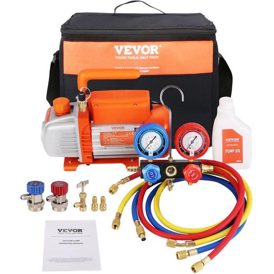 Mophorn - vevor Pompe a Vide Climatisation 4 cfm 113 L/min Pompe a Vide Frigoriste hvac 180 w Kit Jauges Tuyau Caoutchouc Tricolore 1440 tr/min Sac