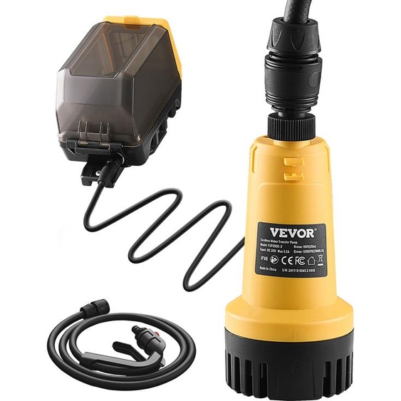 VEVOR Pompe de transfert deau submersible sans fil, pompe à eaux usées portable 528 GPH, compatible avec la batterie Dewalt 20 V MAX, pour piscines, jardins, étangs