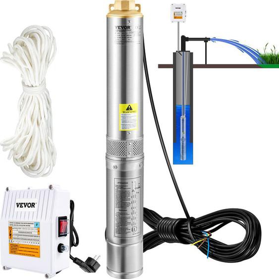 Vevor - Pompe Immergee pour Puits 190 L/min 57 m Pompe a Eau pour Puits Profond en Acier Inox, Pompe a Eau Electrique 1100 w, Pompe de Puits