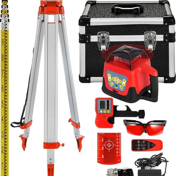VEVOR Professional Laser rotatif plage de travail max. 500 m rouge, laser à ligne 360 degrés laser altimètre étanche à leau et à la poussière en extérieur durée de travail 20 heures avec trépied & souverain électrique