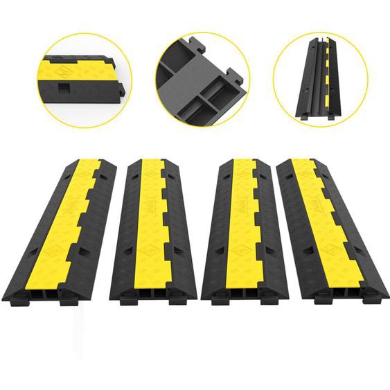 Rampe de Protection Cable Lot de 4 a 2 Canaux Passage de Cable au Sol Caoutchouc pvc Passe Cable Ralentisseur Modulaire Capacite Charge 4989 kg pour