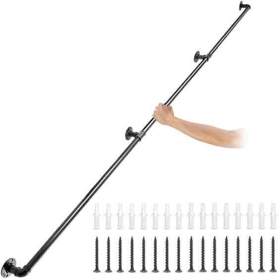 VEVOR Rampe Escalier Murale 2,7 m Main Courante Acier Carbone Garde-Corps Metal Capacite Charge 200 kg/Tube Rambarde en 3 Tubes 32 mm 4 Supports