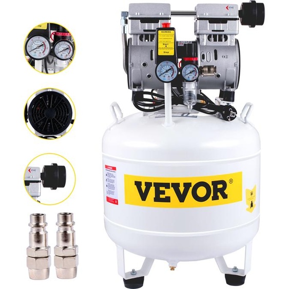 VEVOR Silent Compresseur silencieux 40L Compresseur dair 1HP/750W Compresseur silencieux sans huile 8Bar/115PSI Compresseur dair 1440U/min Compresseur silencieux 165L/min Compresseur dair pour atelier pneus vélo