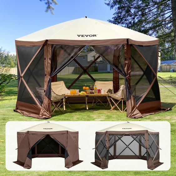 VEVOR Tente de pavillon pop-up, tente pop-up de 3,5 x 3,5 m, tente à montage rapide avec moustiquaire, marron