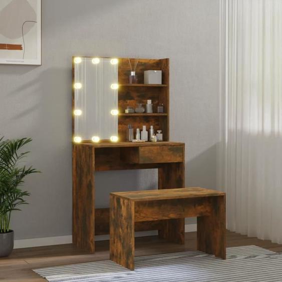 VGEBY Ensemble de coiffeuse avec LED Chêne fumé Bois dingénierie AB3114112 pratique RUIDA