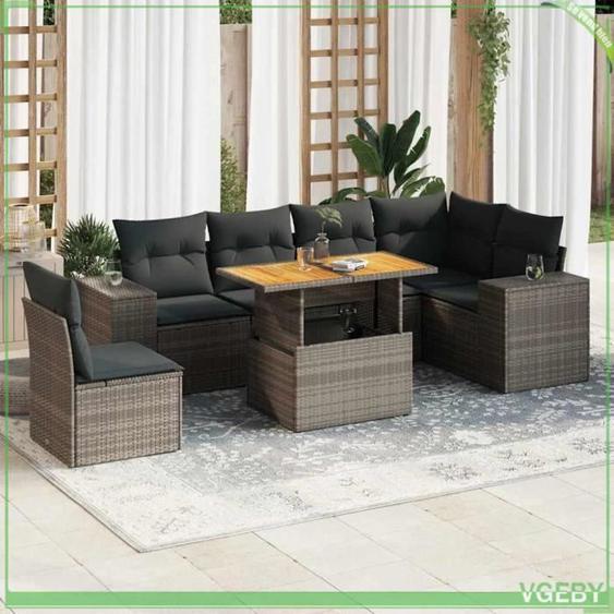 VGEBY Salon de jardin avec coussins 7 pcs gris résine tressée - 7894202945435
