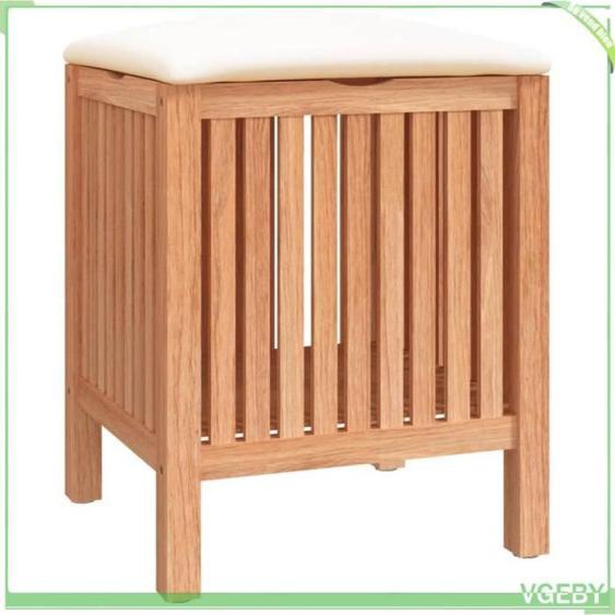 Tabouret de salle de bain - V GEBY - 40,5x40x52 cm - Bois massif de noyer - Style contemporain - Avec couvercle