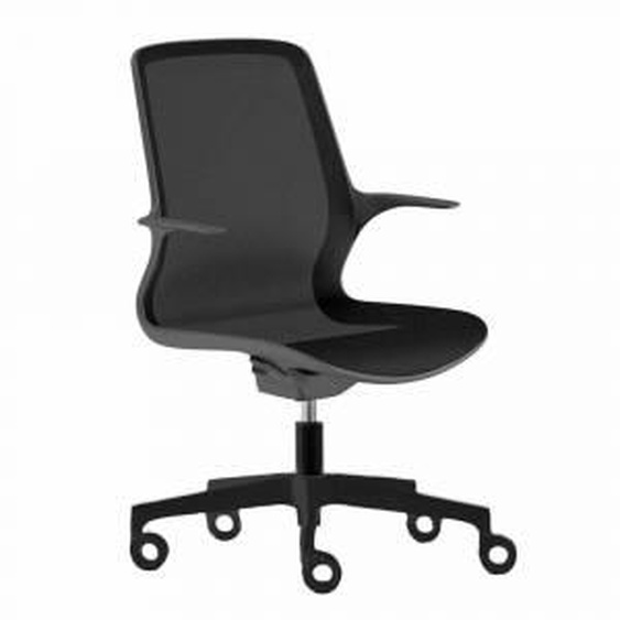Viadurini Living Chaise de bureau avec roues pivotantes en filet noir et nylon noir - Ayumu