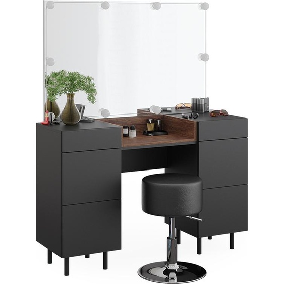 Vicco Anika, 120 cm avec éclairage LED et tabouret, Anthracite/Noyer
