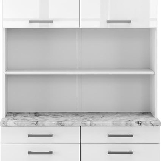 Vicco Bloc cuisine R-Line, 100cm , PT Marbre, Blanc Haute brillance/Blanc