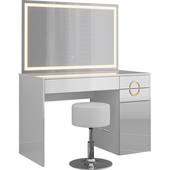 Vicco coiffeuse Adela, 115 cm avec miroir LED et tabouret, Blanc Haute brillance