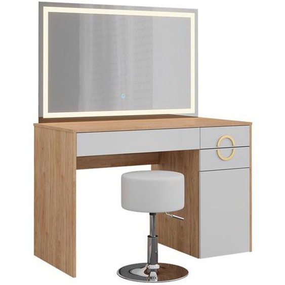 Vicco coiffeuse Adela, Blanc, 115 cm avec miroir LED et tabouret