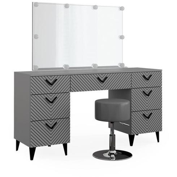 Vicco coiffeuse Anett, Gris, 150 cm avec éclairage LED et tabouret