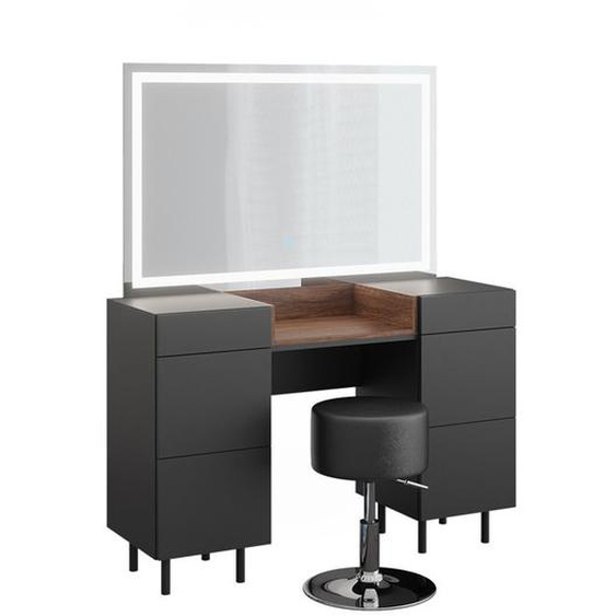 Vicco coiffeuse Anika, Anthracite, 120 cm avec miroir LED et tabouret