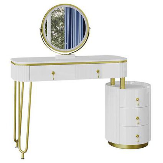 Vicco coiffeuse Charlène, Blanc, 100 cm avec miroir LED