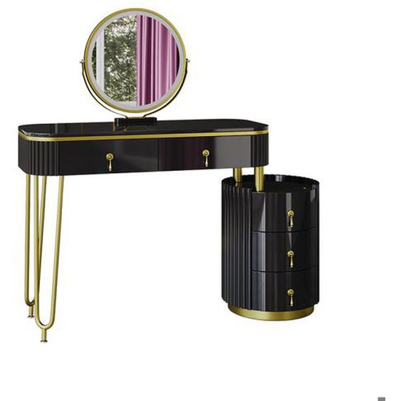 Vicco coiffeuse Charlène, Noir, 100 cm avec miroir LED