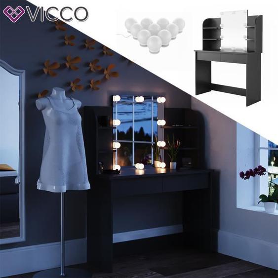 VICCO coiffeuse Charlotte Noir avec LED