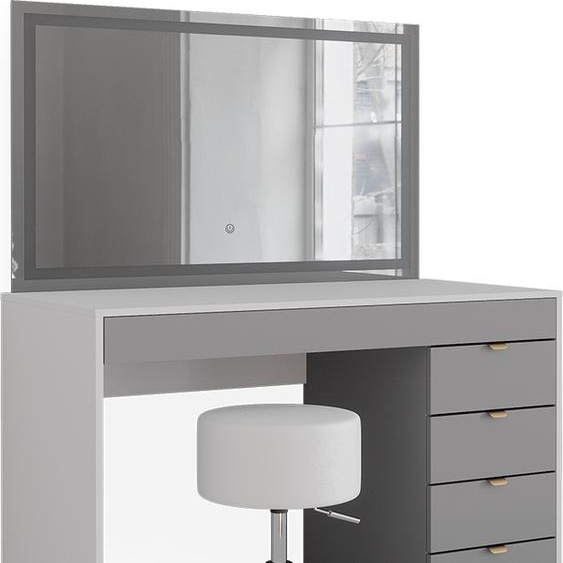 Vicco coiffeuse Elise, 115 cm avec miroir LED et tabouret, Blanc/Gris