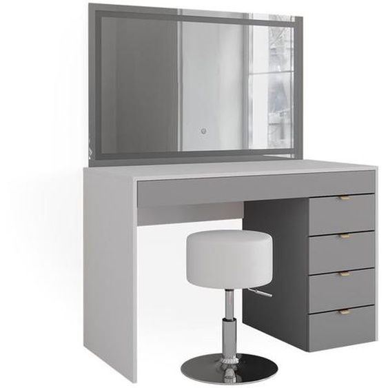 Vicco coiffeuse Elise, Blanc/gris/gris, 115 cm avec miroir LED et tabouret