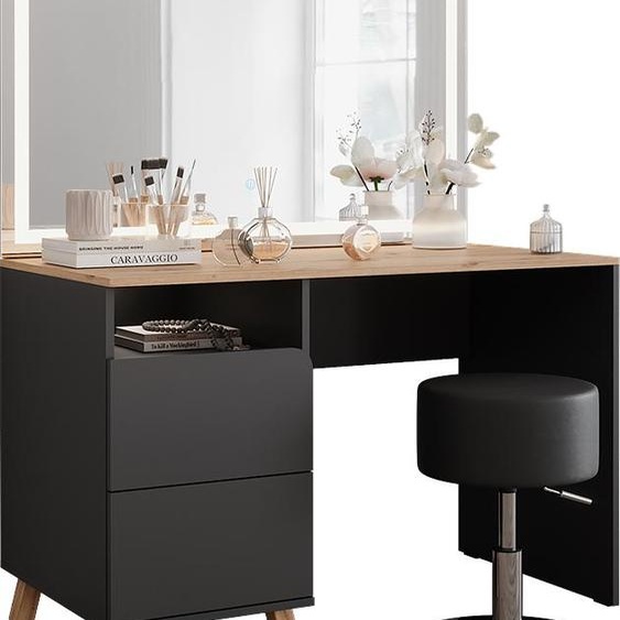 Vicco Coiffeuse Karen, 110cm avec tabouret et miroir LED, Anthracite/Artisan
