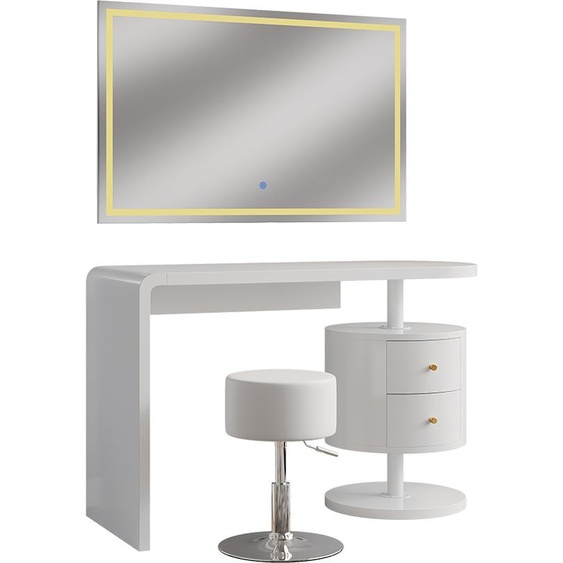 Vicco coiffeuse Lara, 120 cm avec miroir LED et tabouret, Blanc Haute brillance