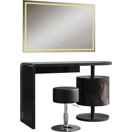 Vicco Coiffeuse Lara, 120cm avec miroir LED et tabouret, Noir Haute brillance