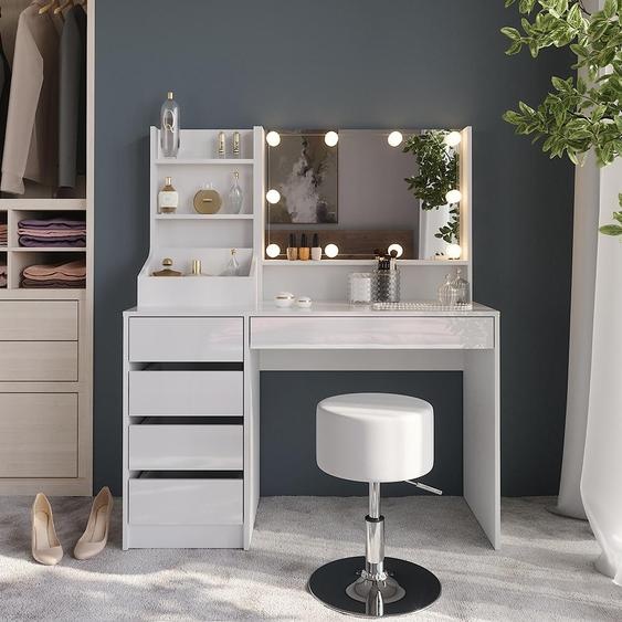 Coiffeuse Vicco Sherry blanc/blanc brillant 119.8cm 4 parties, Model 57607