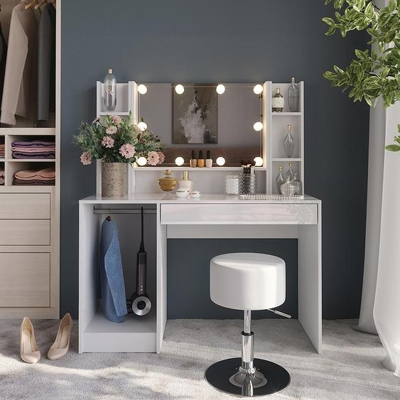 Vicco Coiffeuse Sherry, 119.8cm 5 parties, blanc/blanc brillant