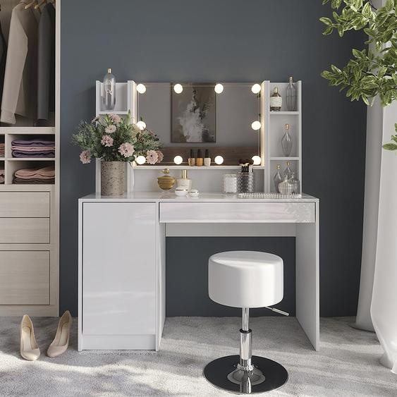 Coiffeuse Vicco Sherry blanc/blanc brillant 119.8cm 5 parties, Model 57615