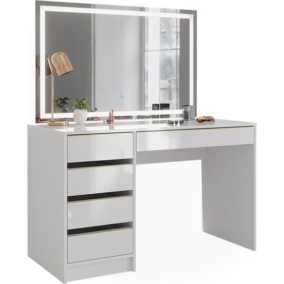 Vicco Coiffeuse Sherry, 120 cm avec miroir LED, Blanc/Or