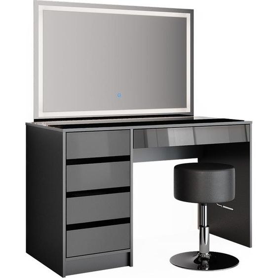 Vicco coiffeuse Sherry, 120 cm avec miroir LED et tabouret, Anthracite Haute brillance