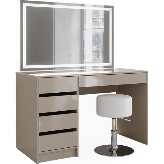 Vicco coiffeuse Sherry, 120 cm avec miroir LED et tabouret, Grège