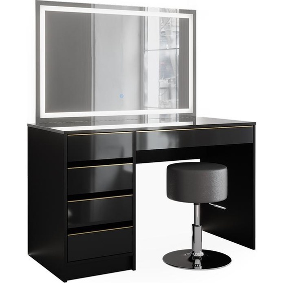 Vicco Coiffeuse Sherry, 120 cm avec miroir LED et tabouret, Noir