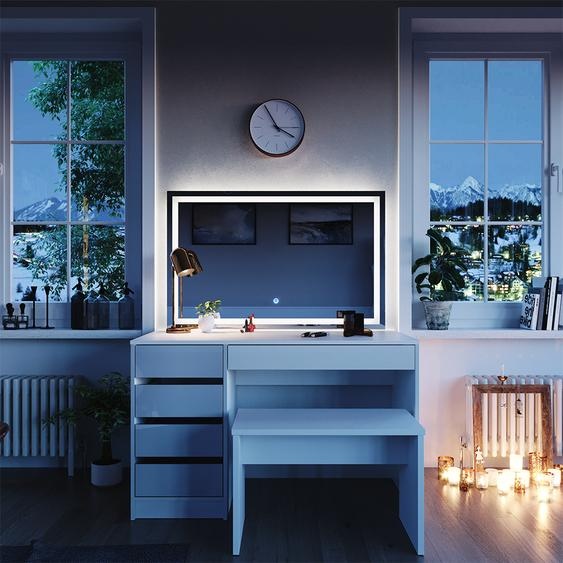 Vicco Coiffeuse Sherry, 120cm avec miroir LED et banc, Blanc